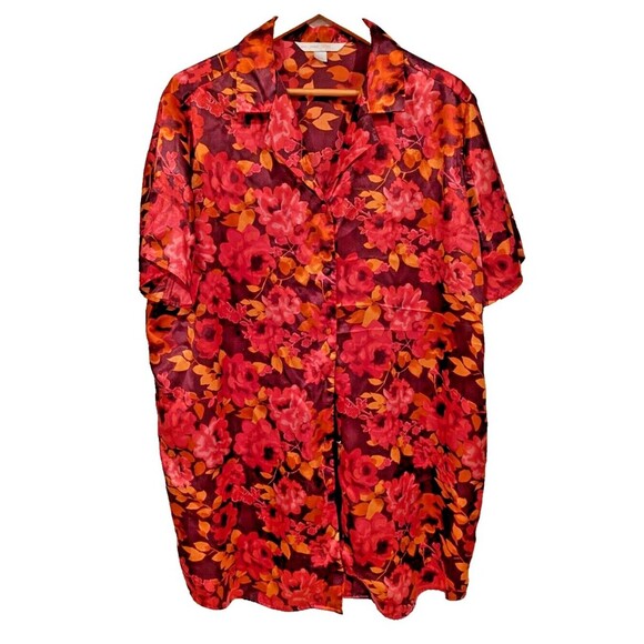 Cacique Sexy Sensual Floral Print Shirt Plus Size Button Down Red Orange - Picture 1 of 5